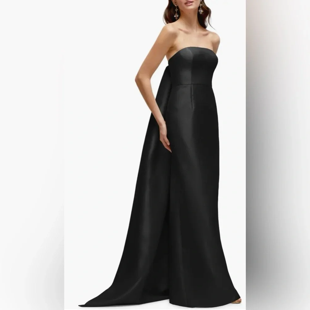 NEW Alfred Sung Strapless Satin Twill Column Gown w/ Removable Train sz 16 Black - Picture 2 of 7